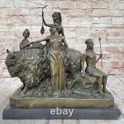 Figurine De Statue De Roi De Fille Semi-nue Romaine Ancienne En Bronze Art Déco