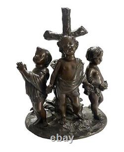 GROUPE 3 ENFANTS STATUETTE ANCIENNE BRONZE SCULPTURE children Statue