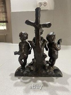 GROUPE 3 ENFANTS STATUETTE ANCIENNE BRONZE SCULPTURE children Statue