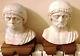 Gde Paire Bustes Philosophes Grecs Plâtres Anciens Sur Socle Bois 26 Cm -ttb