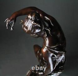 Grand bronze ancien Nymphe de Diane par Mathurin Moreau circa 1900