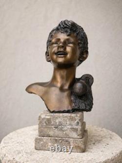 Grand buste en bronze ancien double patine signé G. De Martino Original 44cm