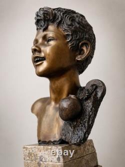 Grand buste en bronze ancien double patine signé G. De Martino Original 44cm