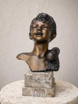 Grand buste en bronze ancien double patine signé G. De Martino Original 44cm