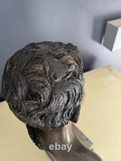 Grand buste en bronze ancien double patine signé G. De Martino Original 44cm