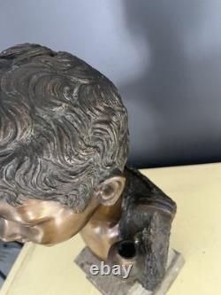 Grand buste en bronze ancien double patine signé G. De Martino Original 44cm