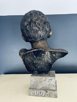 Grand buste en bronze ancien double patine signé G. De Martino Original 44cm