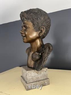 Grand buste en bronze ancien double patine signé G. De Martino Original 44cm
