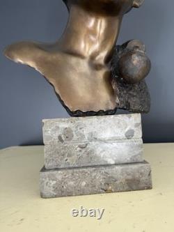 Grand buste en bronze ancien double patine signé G. De Martino Original 44cm