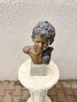 Grand buste en bronze ancien double patine signé G. De Martino Original 44cm