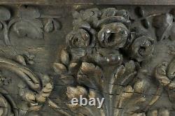 Grand parement ancien bois sculpté bouquet de fleurs Baroque godrons frise 2M