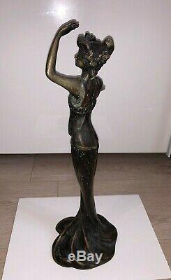 Grande Sculpture BRONZE Femme Danseuse Robe Sensuelle Statue Ancien Rare Art