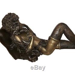 Grande Sculpture Bronze Erotique Femme Nue Statue Rare Doré Ancien 60cm Talons