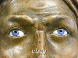 Grande Sculpture Goyeau Ancien Buste Statue Vierge Platre Yeux En Verre Sulfure