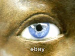 Grande Sculpture Goyeau Ancien Buste Statue Vierge Platre Yeux En Verre Sulfure