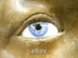 Grande Sculpture Goyeau Ancien Buste Statue Vierge Platre Yeux En Verre Sulfure