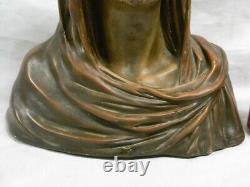 Grande Sculpture Goyeau Ancien Buste Statue Vierge Platre Yeux En Verre Sulfure