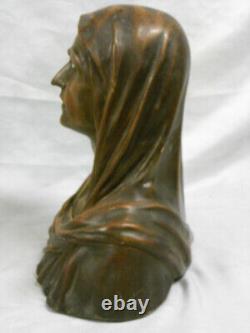 Grande Sculpture Goyeau Ancien Buste Statue Vierge Platre Yeux En Verre Sulfure