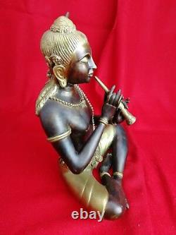 Grande Sculpture en Bronze, Musicien Asiatique, Statue. Ancien. 4 kg