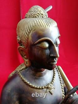 Grande Sculpture en Bronze, Musicien Asiatique, Statue. Ancien. 4 kg