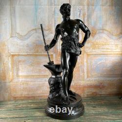 Grande Statue d'Art Ancienne en Bronze Signée MAURICE CONSTANT 60 Cm Le FORGERON
