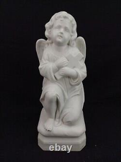 Grande statue ange angelot chérubin porcelaine biscuit 28cm ancien religieux