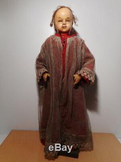 Grande statue poupée personnage sculpture tète cire ancienne Jésus 19 siècle