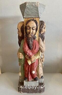 Grande statue religieuse ancienne 4 saints bois polychrome sculpture selette