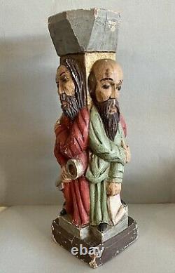 Grande statue religieuse ancienne 4 saints bois polychrome sculpture selette