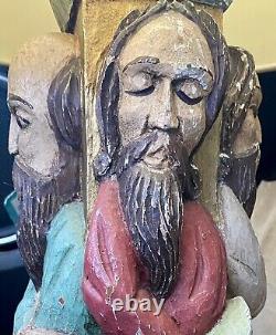 Grande statue religieuse ancienne 4 saints bois polychrome sculpture selette