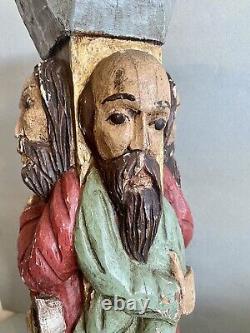 Grande statue religieuse ancienne 4 saints bois polychrome sculpture selette