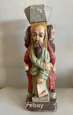 Grande statue religieuse ancienne 4 saints bois polychrome sculpture selette