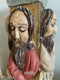 Grande statue religieuse ancienne 4 saints bois polychrome sculpture selette