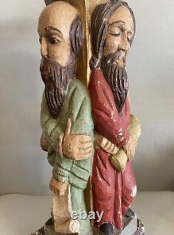 Grande statue religieuse ancienne 4 saints bois polychrome sculpture selette