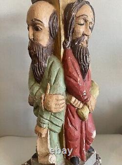 Grande statue religieuse ancienne 4 saints bois polychrome sculpture selette