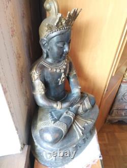 Grande statue sculpture de bouddha ancien en bronze d'Inde XXe