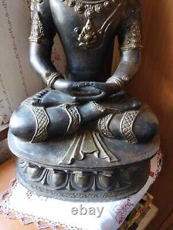 Grande statue sculpture de bouddha ancien en bronze d'Inde XXe