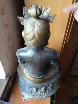 Grande statue sculpture de bouddha ancien en bronze d'Inde XXe