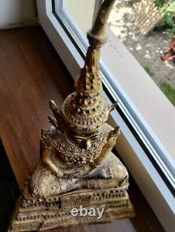 Grande statue sculpture de bouddha vintage ancien en bronze doré d'Inde XXe