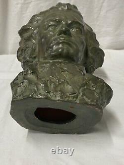 Guero Ancien Buste En Terre Cuite Patine Bronze Vert Représentant Beethoven
