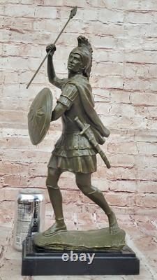 Heroic Romain Soldat Bronze Sculpture Statue Ancien Guerrier Avec Bouclier Home