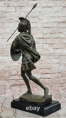 Heroic Romain Soldat Bronze Sculpture Statue Ancien Guerrier Avec Bouclier Home