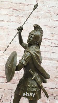Heroic Romain Soldat Bronze Sculpture Statue Ancien Guerrier Avec Bouclier Home