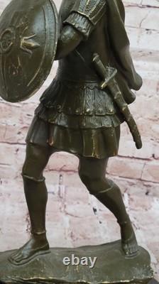Heroic Romain Soldat Bronze Sculpture Statue Ancien Guerrier Avec Bouclier Home