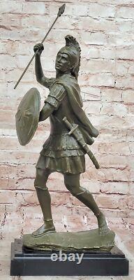 Heroic Romain Soldat Bronze Sculpture Statue Ancien Guerrier Avec Bouclier Ouvre