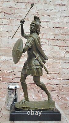 Heroic Romain Soldat Bronze Sculpture Statue Ancien Guerrier Avec Bouclier Ouvre