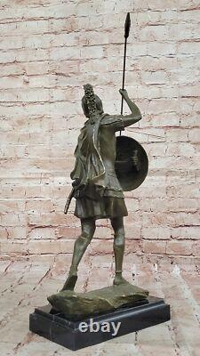 Heroic Romain Soldat Bronze Sculpture Statue Ancien Guerrier Avec Bouclier Ouvre