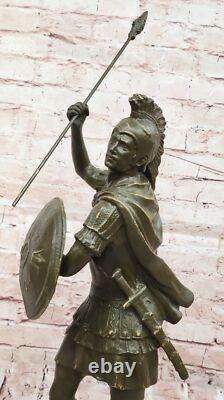 Heroic Romain Soldat Bronze Sculpture Statue Ancien Guerrier Avec Bouclier Ouvre