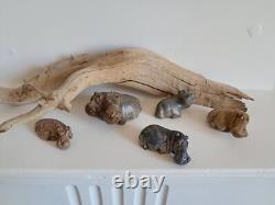 Hippopotame ancienne sculpture pierre hippopotames x 5 statues