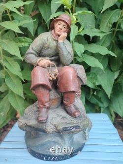 IMPORTANTE Sculpture Ancienne PECHEUR TERRE CUITE ISLE ADAM Signée Hann